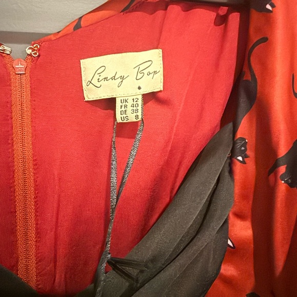 NWT Lindy Bop Red and Black Cat Print Dress - Picture 5 of 7
